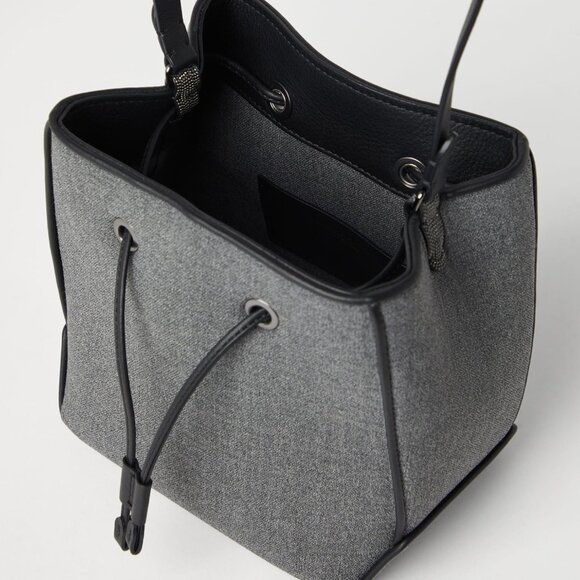 Brunello Cucinelli Duo Bucket Bag Gray Virgin Wool Monili New Tag $2,700 - Picture 8 of 15